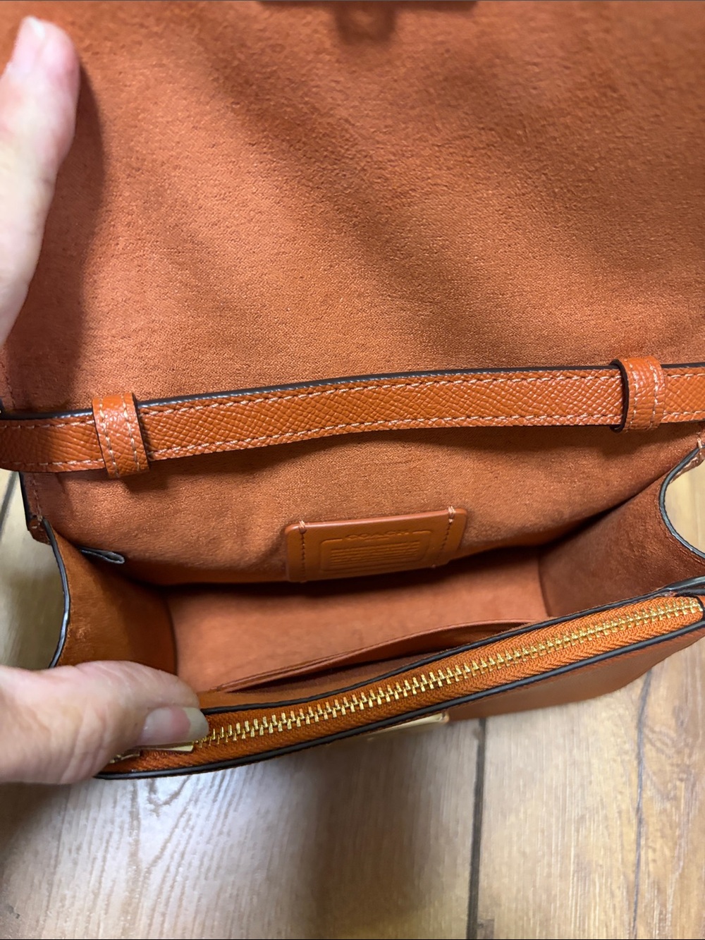Coach Pebbled Leather Crossbody in Burnt Orange with Gold Hardware - Picture 4 of 9